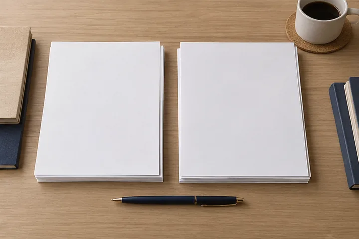 机の上で二組に分けて整理した書類